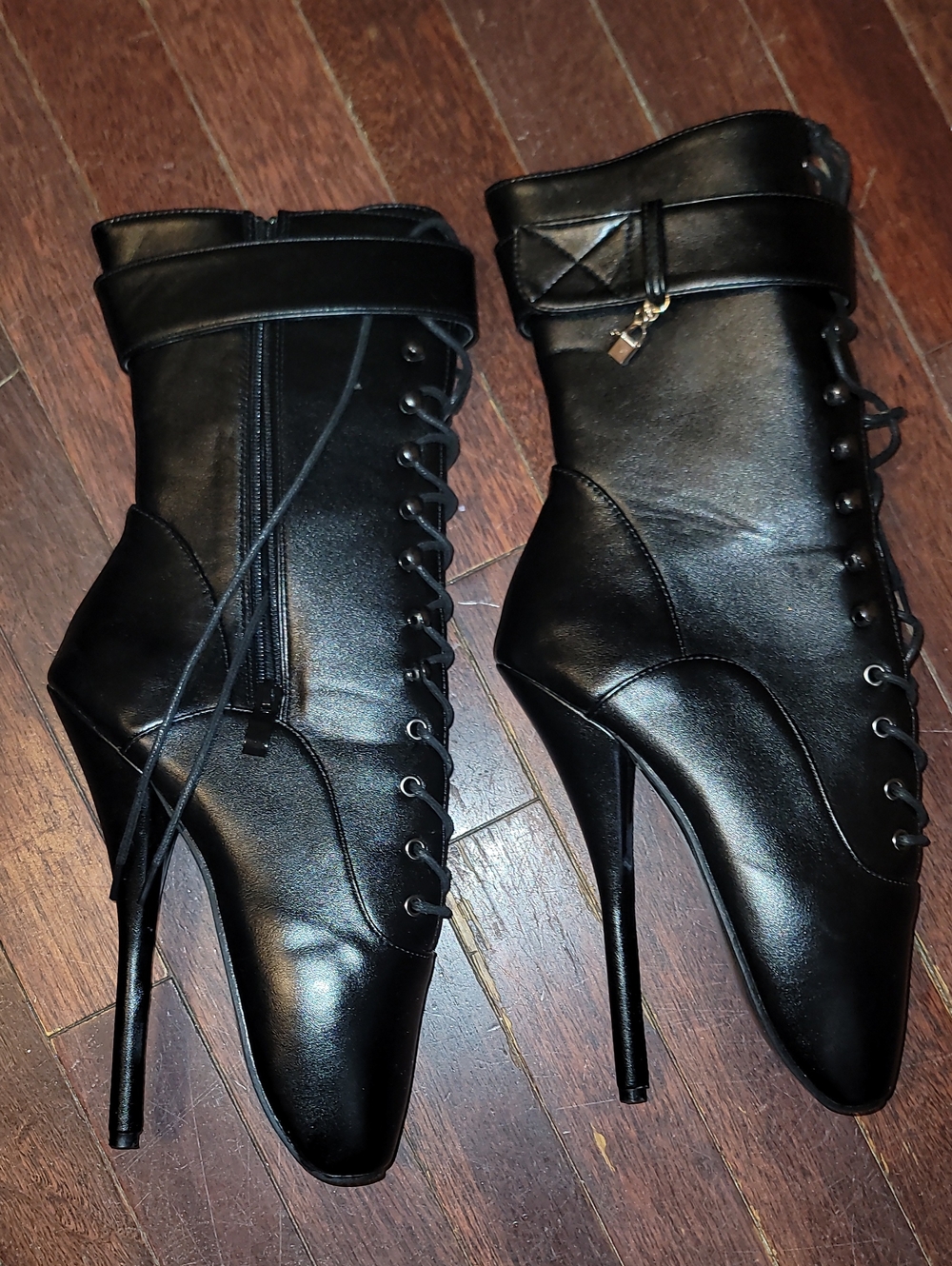 Black Lace-Up Pointed Stiletto Ankle Boots with Side Zip